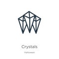 Crystals icon. Thin linear crystals outline icon isolated on white background from halloween collection. Line vector crystals sign