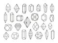 Crystals line icons. Minimal style diamond crystal, gemstone geometric. Fashion drawing jewel symbol, outline luxury