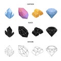 Crystals, minerals, gold bars. Precious minerals and jeweler set collection icons in cartoon,black,outline style vector