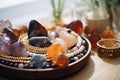 Crystals for protection: powerful crystal jewellery necklaces. Crystal mindfulness technique therapy. Many Healing Chakra Crystals