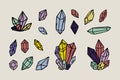 Crystals set, assorted colored gemstones various shapes, boho mystical witchy hand drawn style Royalty Free Stock Photo