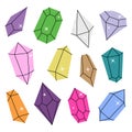 Crystals. Crystals of various geometric shapes and sizes. Gemstones, amethyst, ruby, sapphire, emerald, topaz and quartz. Vector Royalty Free Stock Photo