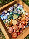 Crystals in Wooden Box : CHAKRASTONES Polished Raw Lake Stones Gems River Water Rocks Pink Nails