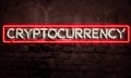 Crytocurrency Modern Neon Light Sign On Grunge Brick Wall