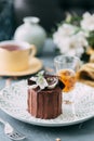 Foodstyling with tea on wooden background