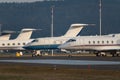 CS-CHB Net Jets Europe Bombardier Challenger 350 and an US Air Force Gulfstream C-37B jet in Zurich in Switzerland