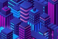 Isometric Flat Skyscrapers City in Night buildings Pattern Background vector design.