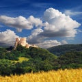 Csesznek Castle with blue cloudy sky in Hungary