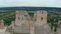 Csesznek, Hungary - 4K drone flying above the ruins of the Castle of Csesznek lies in the Bakony in the village of Csesznek