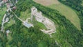 Csesznek, Hungary - 4K drone flying around of the ruins of the Castle of Csesznek lies in the Bakony in the village of Csesznek