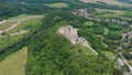 Csesznek, Hungary - 4K drone flying around of the ruins of the Castle of Csesznek lies in the Bakony in the village of Csesznek