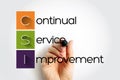 CSI Continual Service Improvement - method to identify and execute opportunities to make IT processes and services better, acronym Royalty Free Stock Photo