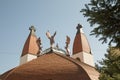 Archangels and crosses on Makovecz church Miercurea Ciuc Royalty Free Stock Photo