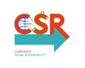 CSR icons. Corporate social responsibility abbreviation design illustration with symbols