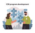 CSR strategy assembly visual. Collaborative shaping of corporate ethics.
