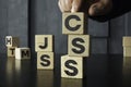 CSS Cascading Style Sheets. CSS is the core technology of the World Wide Web, along with HTML and JavaScript Royalty Free Stock Photo