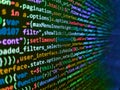 Css3 code on a colorful background. Code of javascript language on white background. Writing programming functions on laptop.