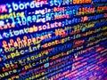 Css3 code on a colorful background. Programmer working in desktop laptop. Template of webs. Notebook closeup photo. PHP language Royalty Free Stock Photo