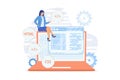 Css and HTML programming languages. Computer programming , coding, IT. Female programmer cartoon character. Royalty Free Stock Photo