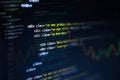 CSS, JavaScript and HTML usage. Monitor closeup of function source code. Abstract IT technology background. Software source code Royalty Free Stock Photo