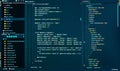 Css and php code on dark blue background, close up. Splitting of css and php code in the code editor, front view Royalty Free Stock Photo