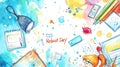 CSS Reboot Day Creative css reboot day celebration with colorful art supplies and watercolor design elements Royalty Free Stock Photo