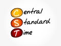 CST - Central Standard Time acronym, concept background