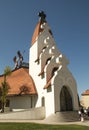 Archangels and crosses on Makovecz church Miercurea Ciuc