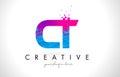 CT C T Letter Logo with Shattered Broken Blue Pink Texture Design Vector.