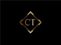 CT Initial diamond shape Gold color later Logo Design