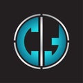 CT Logo initial with circle line cut design template on blue colors