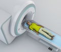 CT scan, computed tomography scan. Young patient lying down ready for a computerized axial tomography