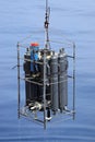 CTD rosette sampler with bathometers and other science equipment for measurement of underwater environment parameters like tempera Royalty Free Stock Photo
