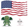 Cthulhu and the American flag. American flag of the tentacles and figurines of monsters Cthulhu.