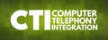 CTI - Computer Telephony Integration acronym, technology concept background Royalty Free Stock Photo
