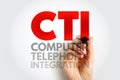 CTI COMPUTER TELEPHONY INTEGRATION text concept with a hand holding a marker. Technology abbreviation illustration showing link Royalty Free Stock Photo