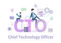 CTO, Chief Technology Officer.Concept table with keywords, letters and icons. Colored flat vector illustration on white