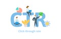 CTR, click trough rate. Concept with keywords, letters, and icons. Flat vector illustration. Isolated on white Royalty Free Stock Photo