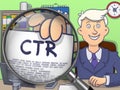 CTR through Magnifying Glass. Doodle Style. Royalty Free Stock Photo