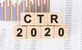 CTR 2020 word written on wood block. Faqs text on table, concept