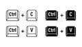 Ctrl C and Ctrl V computer keyboard buttons. Desktop interface. Web icon. Vector stock illustration