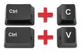 Ctrl C and Ctrl V computer keyboard buttons. Keyboard shortcuts, 3D rendering