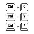 Ctrl C, Ctrl V and Ctrl Z computer keyboard buttons. Desktop interface. Web icon. Vector stock illustration