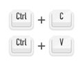 Ctrl plus C and Ctrl plus V white 3D button on white background. Computers particles keyboards. Vector illustration.