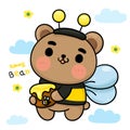 Cub Bear and honey cartoon kawaii vector animal habitat Royalty Free Stock Photo