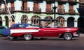 Cuba american Oldtimer in Havana City on the Road Royalty Free Stock Photo