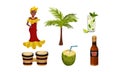 Cuba Attributes and Stuff with Mojito Drink and Drums Vector Set