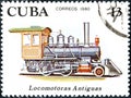 Stamp printed by Cuba, shows series dedicated to old locomotives