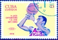 Postage stamp printed in Cuba with a picture of a basketball player, with the inscription `12 Central American and Caribbean games
