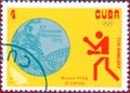 Postage stamp printed in Cuba with a picture of a boxer and Olympic medal, with the inscription `Boxing, 81 kg` from the series ` Royalty Free Stock Photo